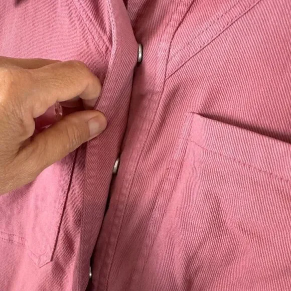 Avec Les Filles Pink Coverall Denim 3/4 Snap Front Patch Pocket Dress Size S - Picture 10 of 15